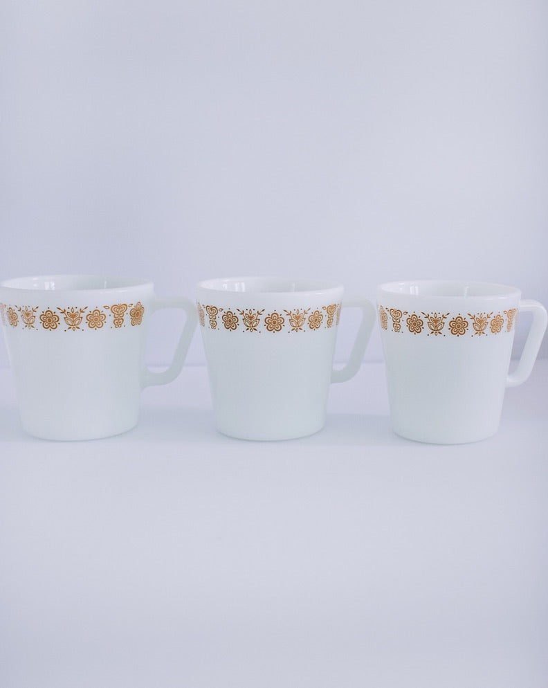 Autumn Floral Pyrex Milkglass Mugs