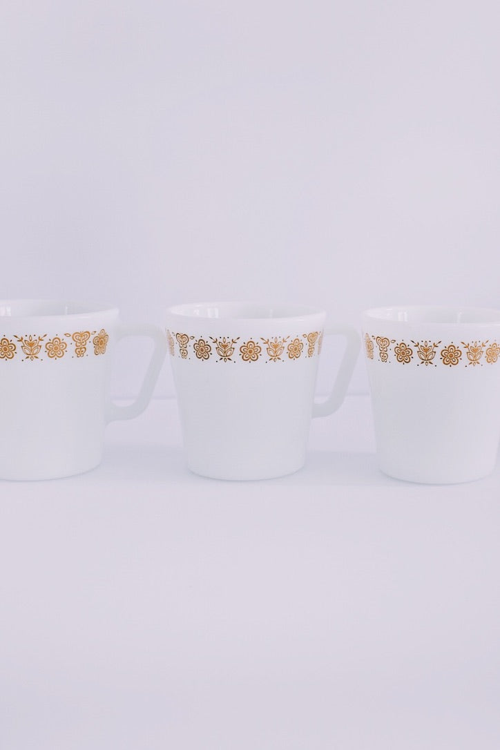 Autumn Floral Pyrex Milkglass Mugs