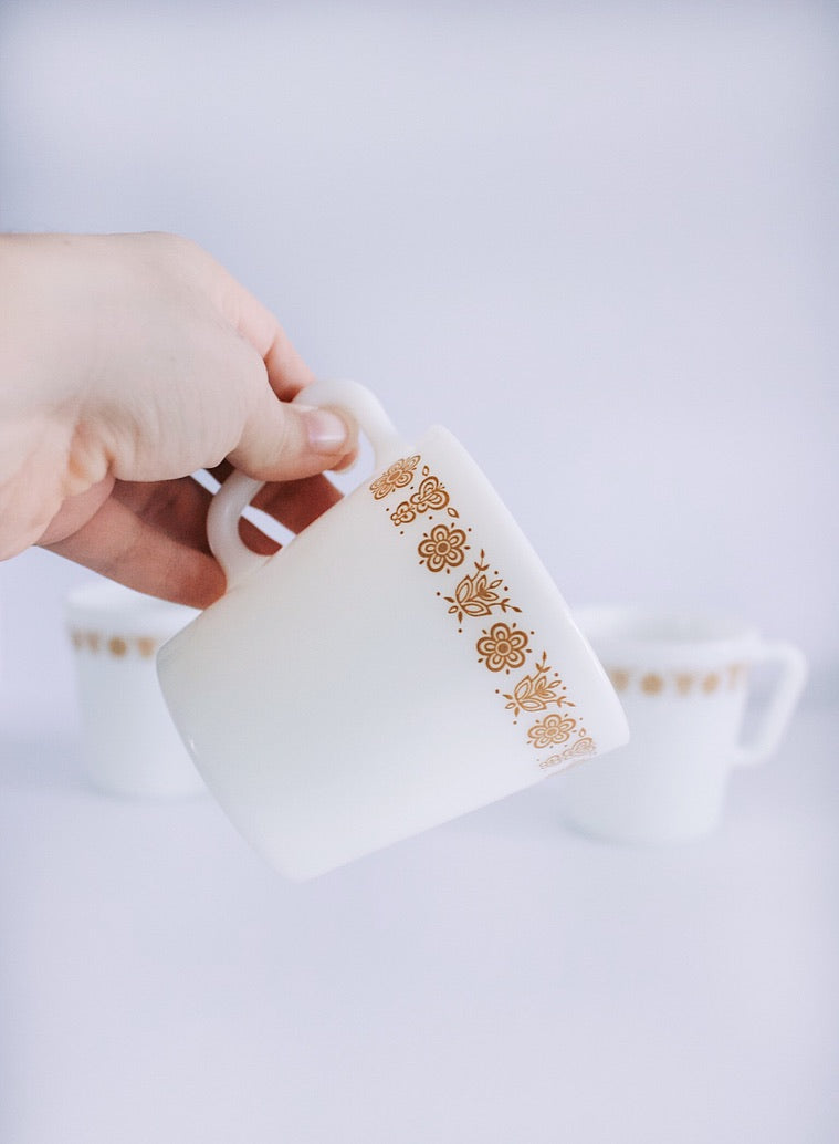 Autumn Floral Pyrex Milkglass Mugs